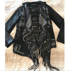 Express Sweater/Jacket w. Fringe & Leather Sleeves